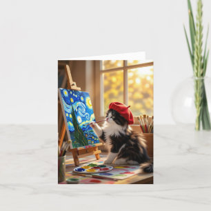 Tarjeta De Agradecimiento Tuxedo Kitty Pintura Starry Night