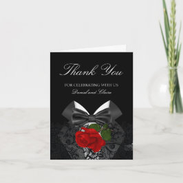 Tarjeta De Agradecimiento Tuxedo Negro Blanco Gracias Bodas Rosa Roja Profun