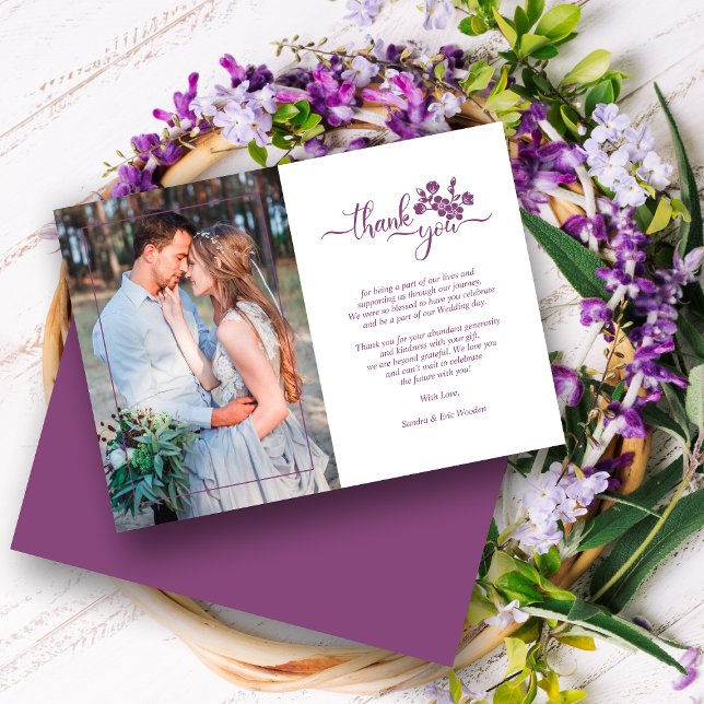 Tarjeta De Agradecimiento Twilight Lavender Floral Wreath Photo Wedding (Subido por el creador)