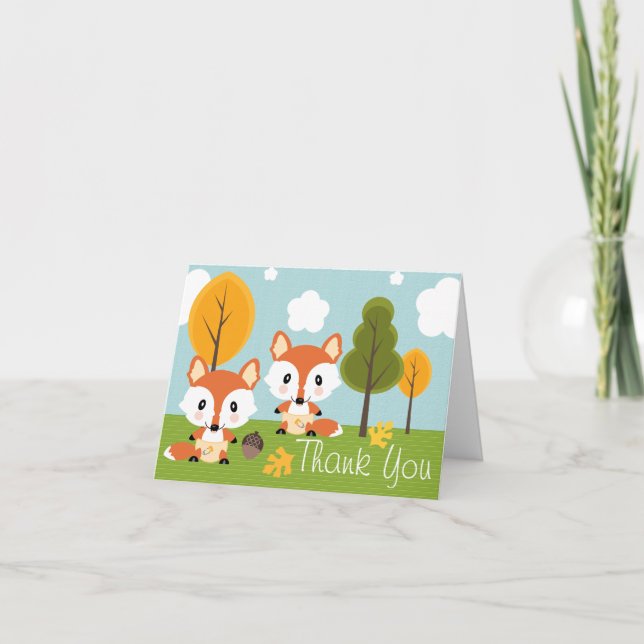 TARJETA DE AGRADECIMIENTO TWIN FOX IN DIAPERS BABY SHOWER GRACIAS (Anverso)