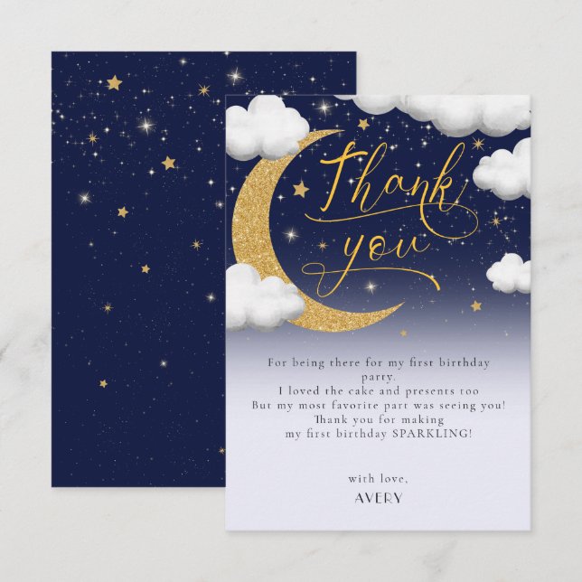 Tarjeta De Agradecimiento Twinkle Little Star First Birday Gracias (Anverso / Reverso)