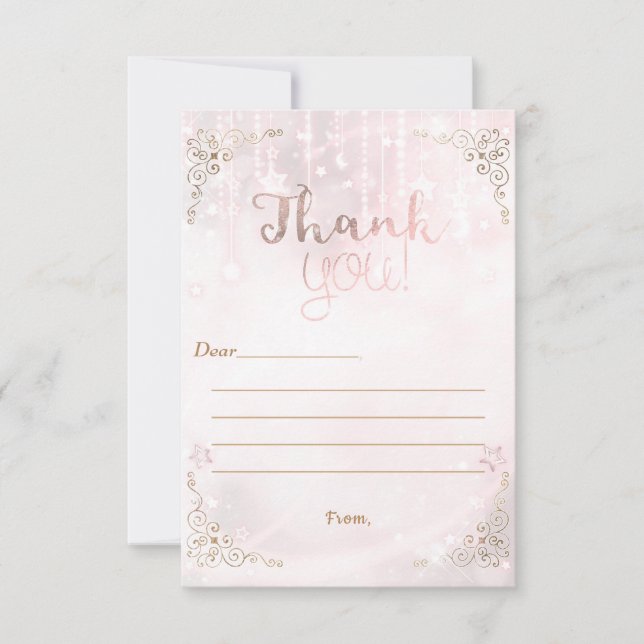 Tarjeta De Agradecimiento Twinkle pequeño Star Rosa Gold Shower Gracias (Anverso)