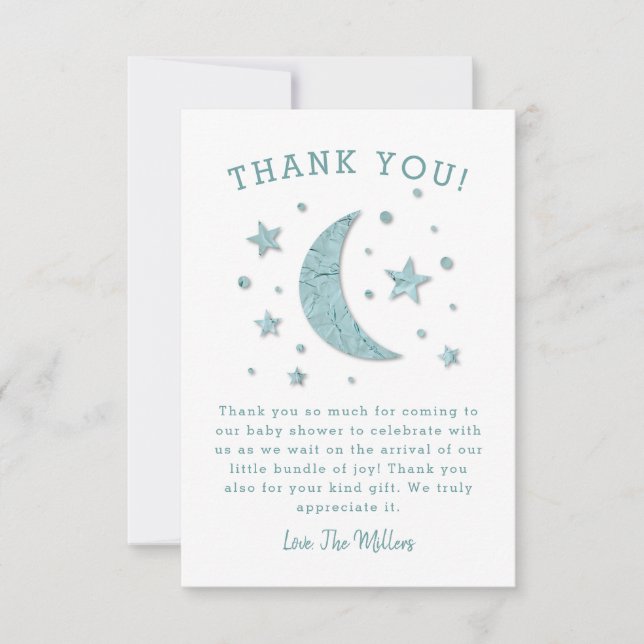 Tarjeta De Agradecimiento Twinkle Stars Moon Baby Shower (Anverso)