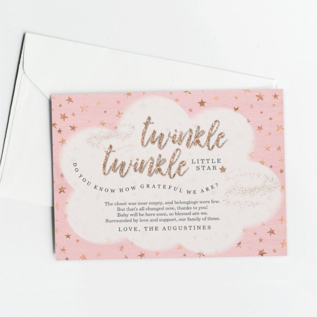 Tarjeta De Agradecimiento Twinkle Twinkle Chicas Estrella Rosa Baby Shower (Subido por el creador)