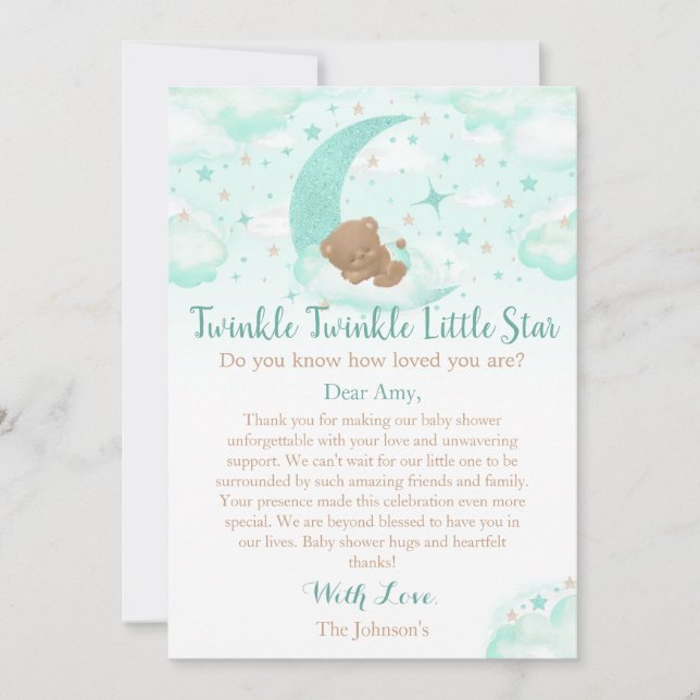 Tarjeta De Agradecimiento Twinkle Twinkle Little Star Bear Baby Shower (Anverso)