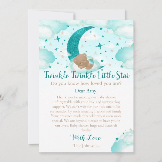 Tarjeta De Agradecimiento Twinkle Twinkle Little Star Bear Baby Shower (Anverso)
