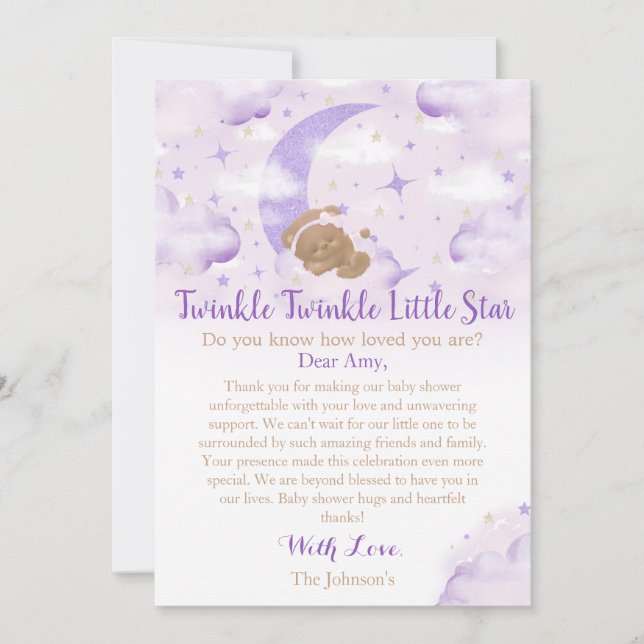 Tarjeta De Agradecimiento Twinkle Twinkle Little Star Bear Baby Shower (Anverso)
