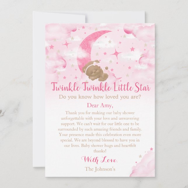 Tarjeta De Agradecimiento Twinkle Twinkle Little Star Bear Baby Shower (Anverso)