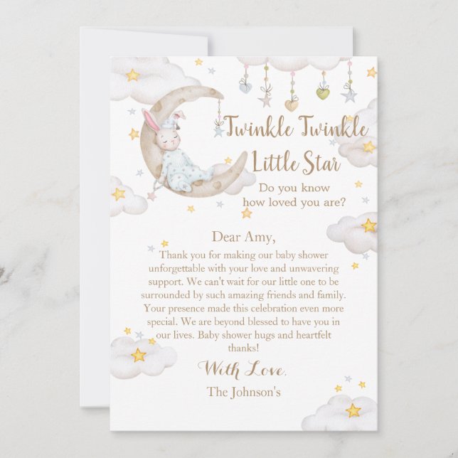 Tarjeta De Agradecimiento Twinkle Twinkle Little Star Bunny Baby Shower (Anverso)