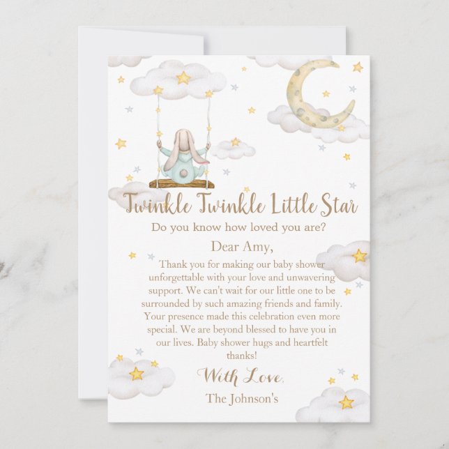 Tarjeta De Agradecimiento Twinkle Twinkle Little Star Bunny Baby Shower (Anverso)