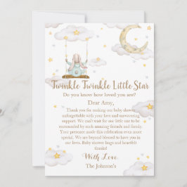 Tarjeta De Agradecimiento Twinkle Twinkle Little Star Bunny Baby Shower