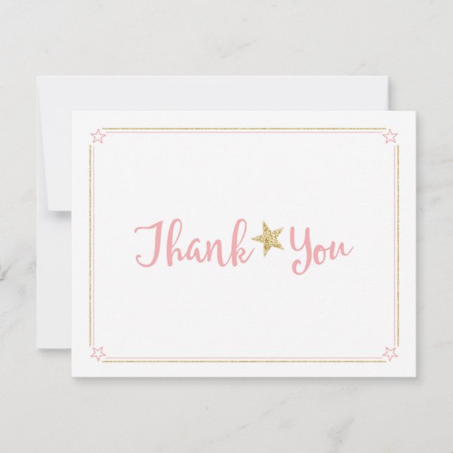 Tarjeta De Agradecimiento Twinkle Twinkle Little Star Pink Gold Gracias (Anverso)