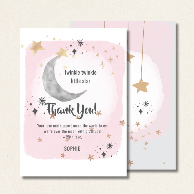 Tarjeta De Agradecimiento Twinkle Twinkle Little Star Pink Watercolor Splash (Subido por el creador)