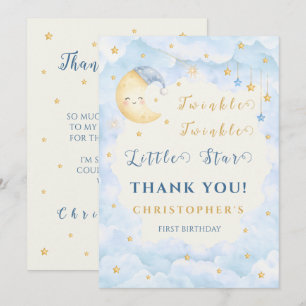 Tarjeta De Agradecimiento Twinkle Twinkle Little Star Primer Cumpleaños Azul