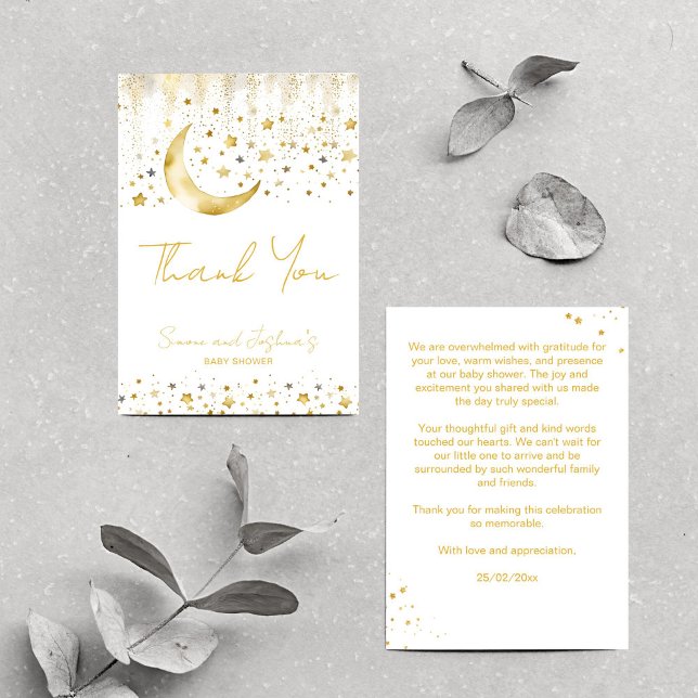 Tarjeta De Agradecimiento Twinkle twinkle pequeña estrella pequeña ducha beb (Twinkle twinkle little star baby shower thank you card gold moon and stars simple boho thank you)