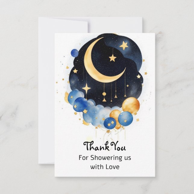 Tarjeta De Agradecimiento Twinkling Sky Baby Shower Moon & Stars Tema (Anverso)