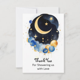 Tarjeta De Agradecimiento Twinkling Sky Baby Shower Moon & Stars Tema