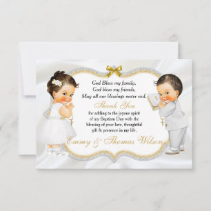 Tarjeta De Agradecimiento Twins Baby Girl Boy Baptism Gold Cross Thank You