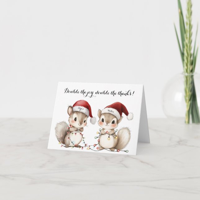 Tarjeta De Agradecimiento Twins Holiday Lights Baby Shower Thank You Card (Anverso)