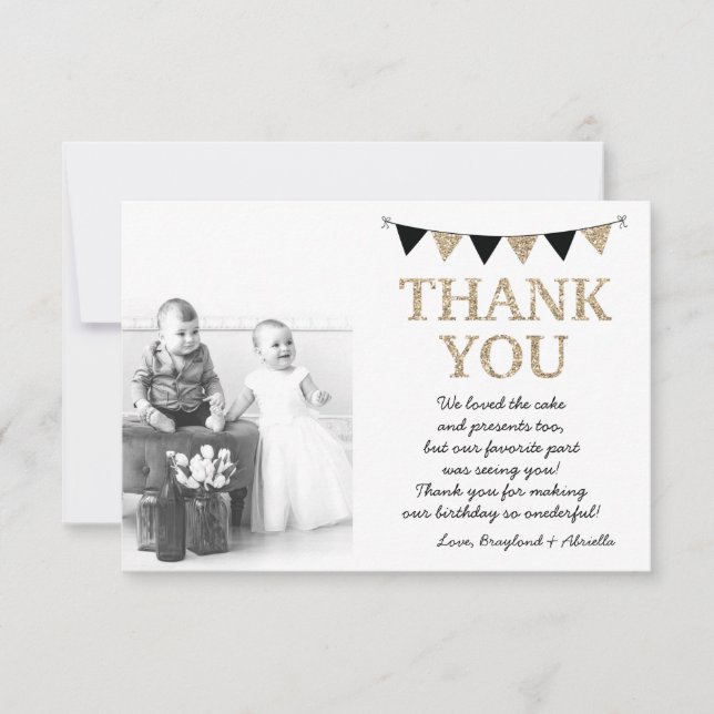 Tarjeta de agradecimiento Twins Onederful, brillo  (Anverso)