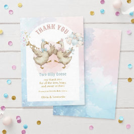 Tarjeta De Agradecimiento Two Silly Geese Boy & Girl Twins Birthday