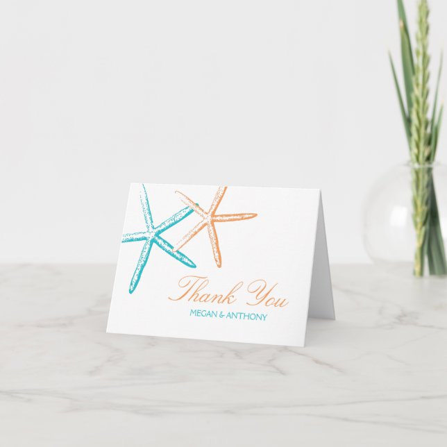 Tarjeta De Agradecimiento Two Skinny Starfish Thank You (Anverso)