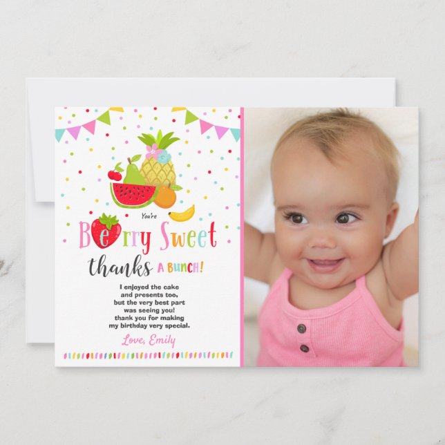 Tarjeta De Agradecimiento Two-tti Frutti le agradece cardar al fiesta de (Anverso)