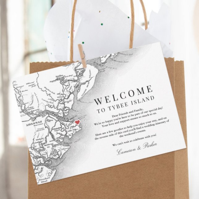 Tarjeta De Agradecimiento Tybee Island Boda Bienvenida Itinerary (Elegant Tybee Island Georgia Wedding Weekend Itinerary Card and Welcome letter in black and white )