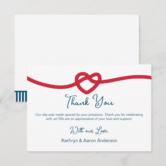Tarjeta De Agradecimiento Tying the Knot Nautical Gracias (Anverso / Reverso)