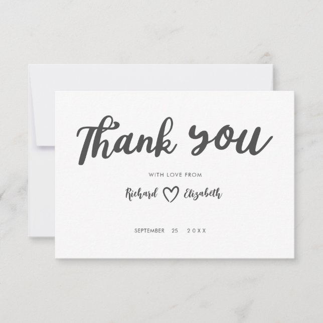 Tarjeta De Agradecimiento Typografía mínima Boda moderno Gracias (Anverso)