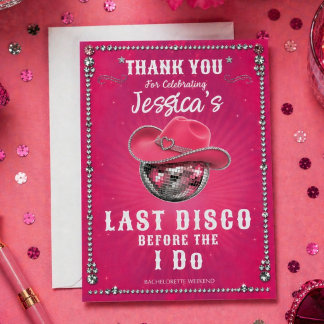Tarjeta De Agradecimiento Último Rodeo Disco Cowgirl Despedida de Soltera