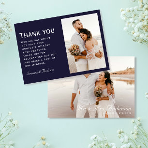Tarjeta De Agradecimiento Ultra Moderna Marina Azul Elegante Dos Fotos