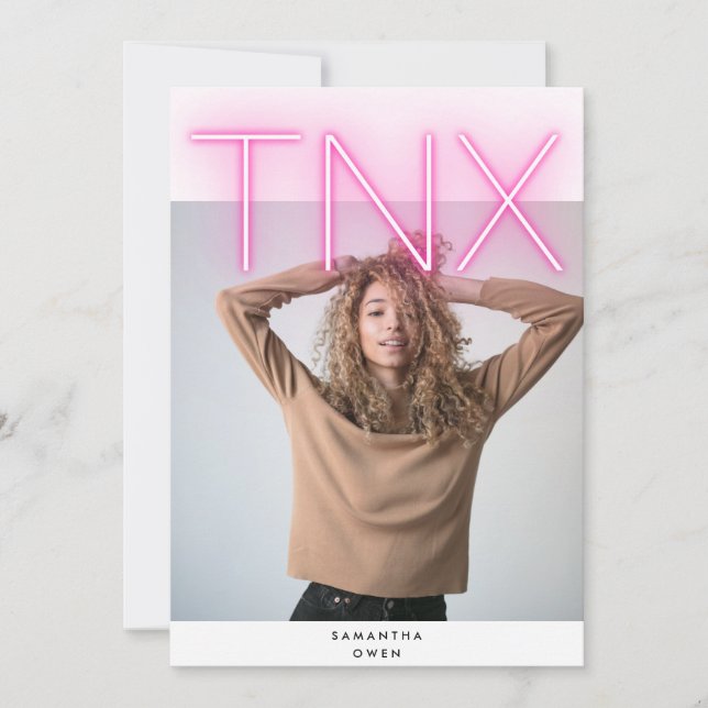 Tarjeta De Agradecimiento Ultra moderno negrita NEON PINK TNX simple graduad (Anverso)