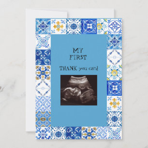 Tarjeta De Agradecimiento Ultrasonido Foto Blue Tile Baby Gracias Graciosame