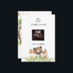 Tarjeta De Agradecimiento Ultrasonido niño bebé Funny Woodland<br><div class="desc">Tarjeta de agradecimiento de Baby Shower con foto de ultrasonido. La perspectiva del bebé. Gracias del bebé. Animales dormidos de Woodland. Chico. Estúpido.</div>