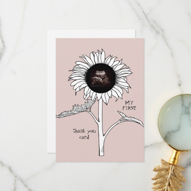 Tarjeta De Agradecimiento Ultrasonido Sunflower Pink Funny Baby Shower (Anverso/Reverso In Situ)