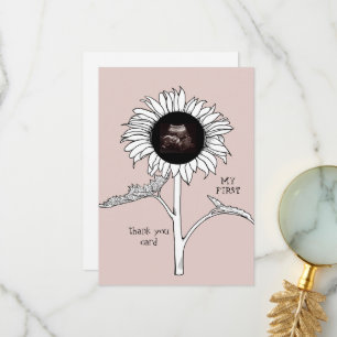 Tarjeta De Agradecimiento Ultrasonido Sunflower Pink Funny Baby Shower