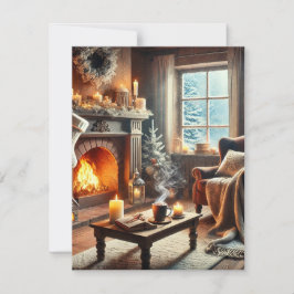 Tarjeta De Agradecimiento Un acogedor escenario invernal junto a la chimenea