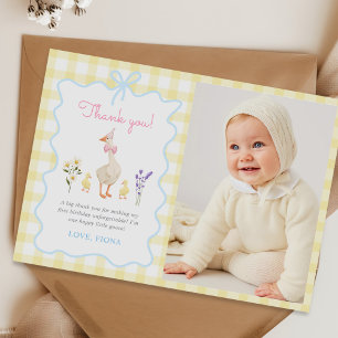 Tarjeta De Agradecimiento Un amarillo alegre Gingham foto de primer cumpleañ