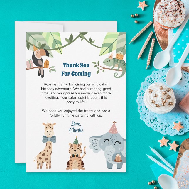 Tarjeta De Agradecimiento Un animal fiesta Safari, gracias por venir (Subido por el creador)