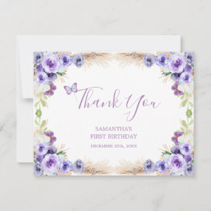 Tarjeta De Agradecimiento Un año Mariposa Revoloteó Cumpleaños Floral Primer