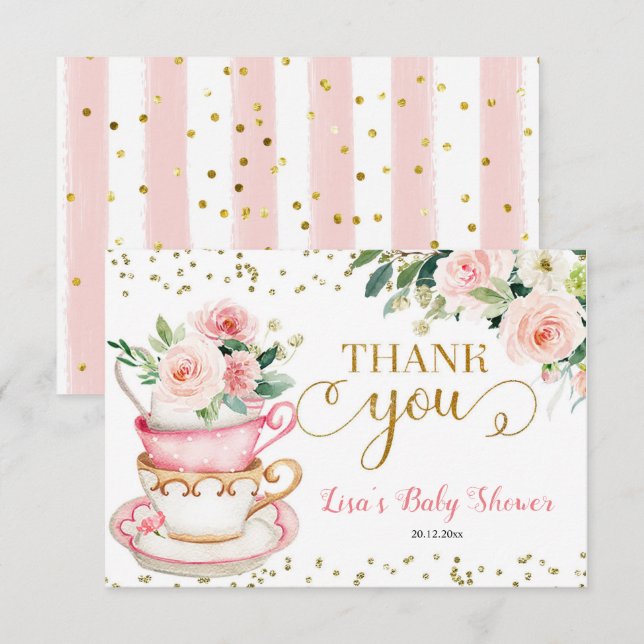 Tarjeta De Agradecimiento Un bebé está preparando Baby Shower Fiesta de té (Anverso / Reverso)