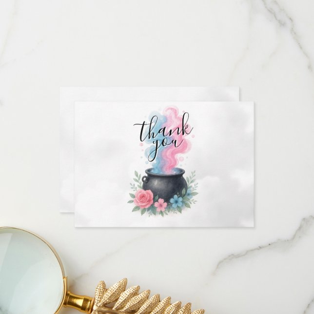 Tarjeta De Agradecimiento Un bebé está preparando caldero rosa y azul (Anverso/Reverso In Situ)