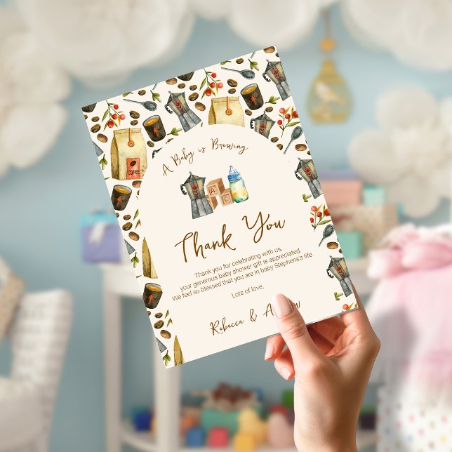 Tarjeta De Agradecimiento Un bebé prepara café expreso Baby Shower (Subido por el creador)