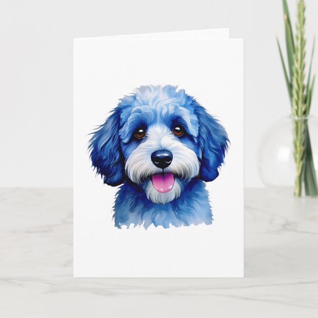Tarjeta De Agradecimiento ¡Un cachorro de Sheepadoodle sonriendo de azul! (Anverso)
