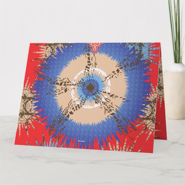Tarjeta De Agradecimiento un diseño de fondo rojo con un círculo azul (Reverso)