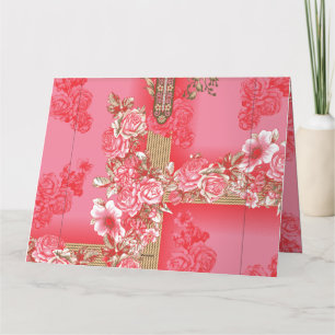 Tarjeta De Agradecimiento un diseño de fondo rosa y dorado con un rojo