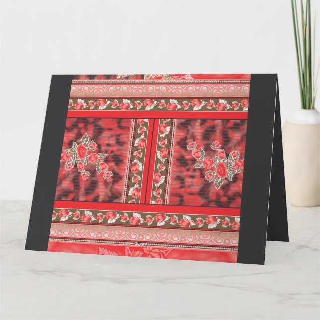 Tarjeta De Agradecimiento un diseño floral rojo y verde sobre un fondo negro (Reverso)