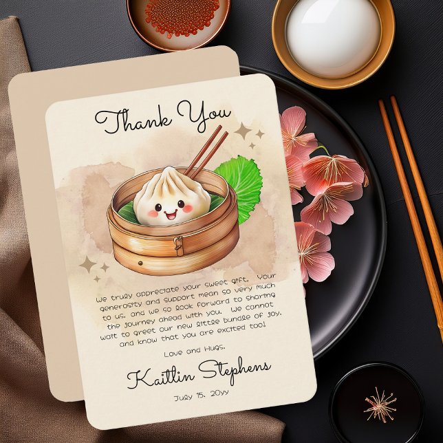 Tarjeta De Agradecimiento Un dulce y pequeño asunto de Kwai Baby Shower (Kwai Steamed Dumpling Baby Shower "Thank You" - Sweet Little Dumpling Collection)