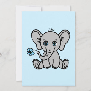 Tarjeta De Agradecimiento Un elefante gris pequeño sostiene una flor en su t